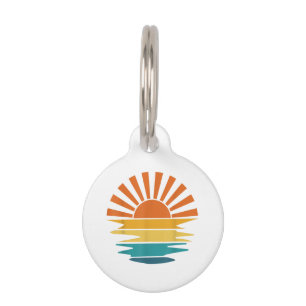 Placa Para Mascotas Retro Sunset Rays Wavy Vintage Retro Sunshine Sun