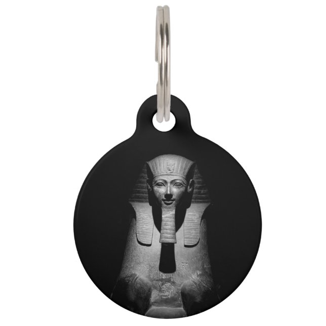 Placa Para Mascotas Rey faraón blanco y negro (Anverso)
