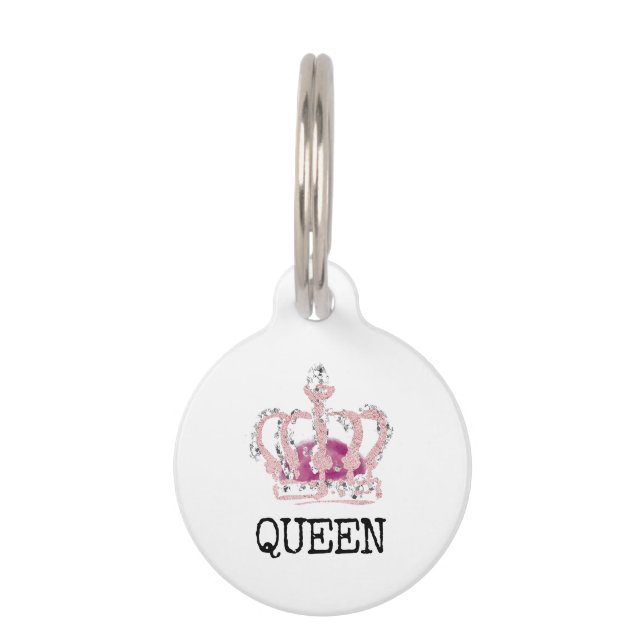 Placa Para Mascotas Rey Reina Corona Rosa (Anverso)