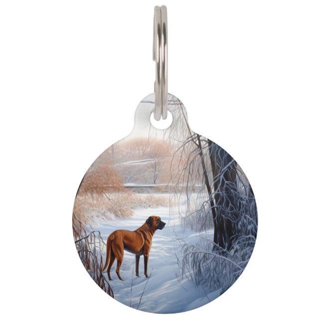 Placa Para Mascotas Rhodesian Ridgeback Deja que nieve Navidad  (Anverso)