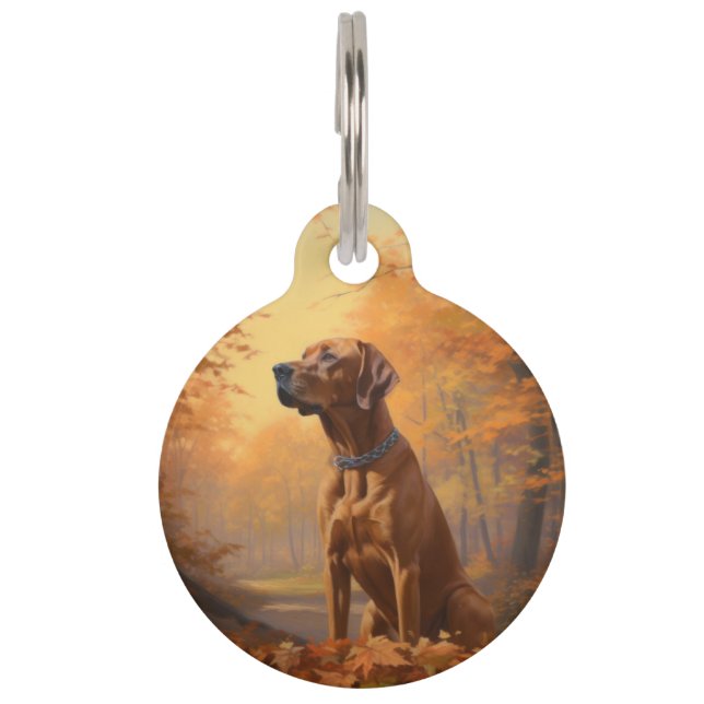 Placa Para Mascotas Rhodesian Ridgeback  en otoño las hojas caen Inspi (Anverso)