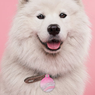 Placa Para Mascotas Rojizo de Niña Rosa Estrellas Plateadas Soñadoras 