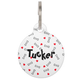 Placa Para Mascotas Rojo Corazón Huesos Blancos Dog Round Pet Tag