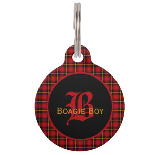 Placa Para Mascotas Rojo escocés grande monogramado