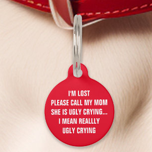 Placa Para Mascotas Rojo "Llama a mi mamá" Divertido