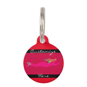 Placa Para Mascotas rojo marino de sirena rosa