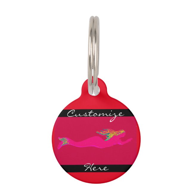 Placa Para Mascotas rojo marino de sirena rosa (Anverso)