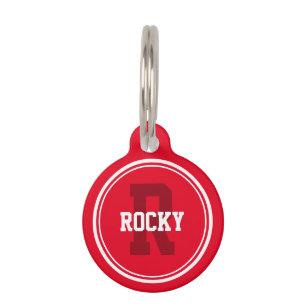 Placa Para Mascotas Rojo sólido deportivo con monograma