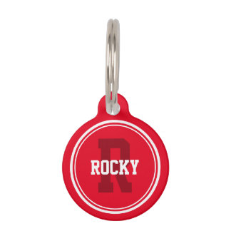 Placa Para Mascotas Rojo sólido deportivo con monograma
