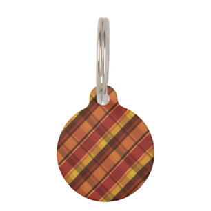 Placa Para Mascotas Rojo y naranja con estampado de cuadros marrones