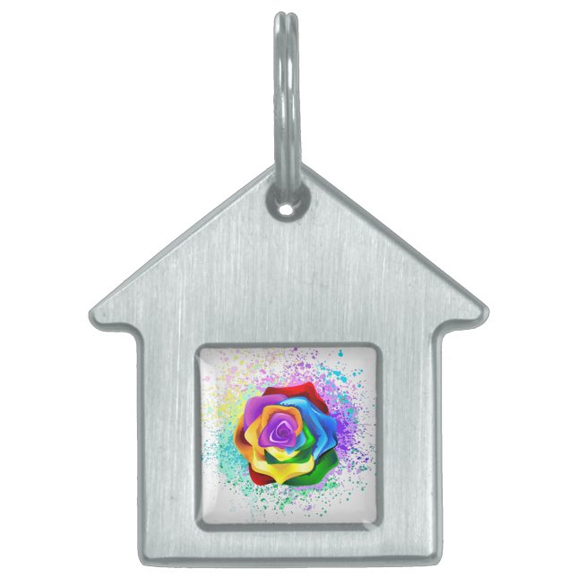 Placa Para Mascotas Rosa Arcoíris Colorida (Frente)