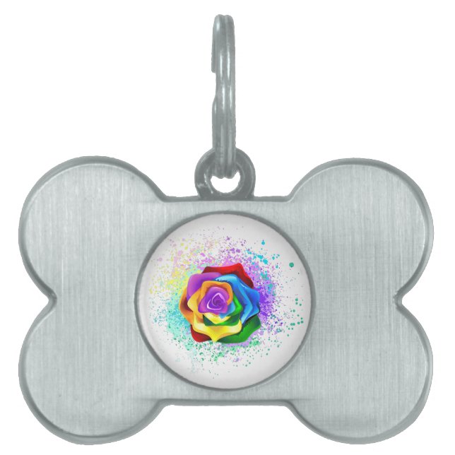 Placa Para Mascotas Rosa arcoiris colorido (Frente)