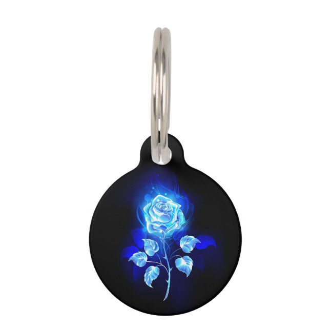 Placa Para Mascotas Rosa azul en llamas (Anverso)