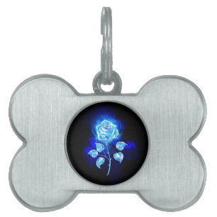 Placa Para Mascotas Rosa azul en llamas