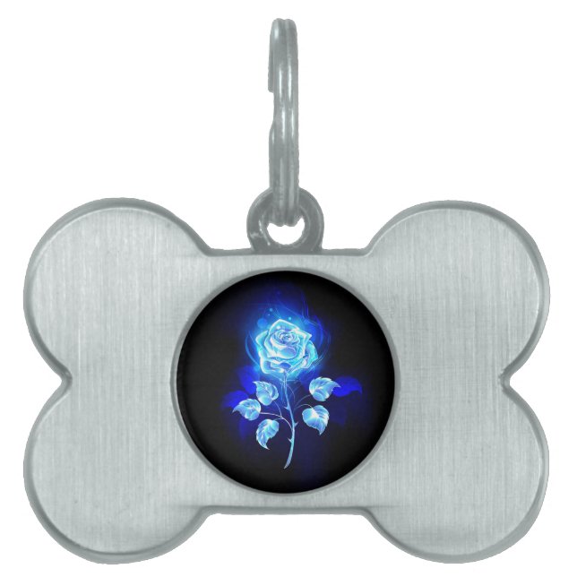 Placa Para Mascotas Rosa azul en llamas (Frente)