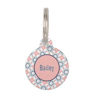Placa Para Mascotas Rosa coral blanco turquesa y azul marino Calidosco