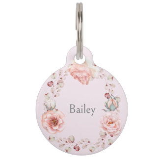 Placa Para Mascotas Rosa de color de agua personalizado | Rosa