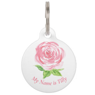 Placa Para Mascotas Rosa de color de agua suelto pintado a mano