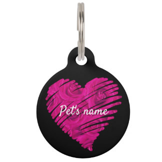 PLACA PARA MASCOTAS ROSA DE CORAZÓN DE AMOR PERSONALIZADA ETIQUETA PAR
