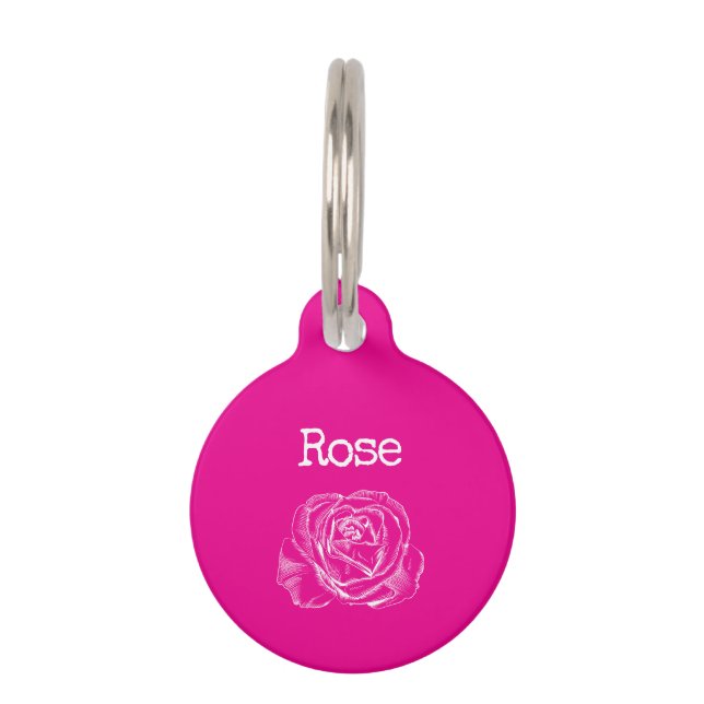 Placa Para Mascotas Rosa de flor rosa (Anverso)