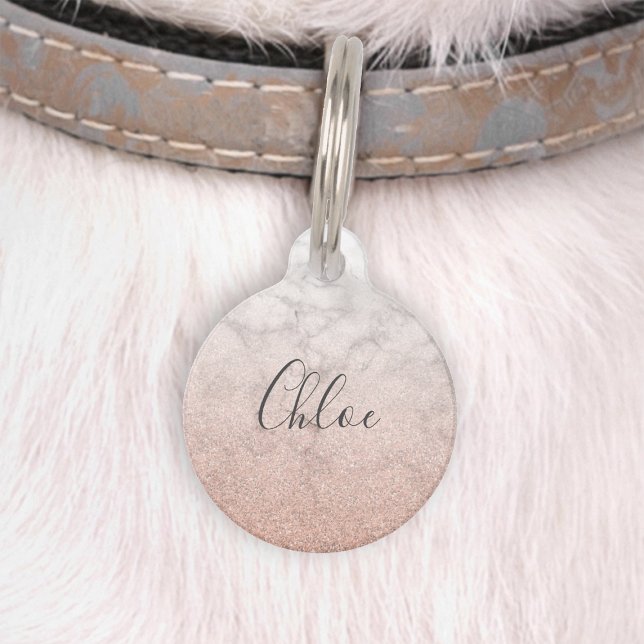Placa Para Mascotas Rosa de moda Purpurina de oro Marble Ombre (Subido por el creador)