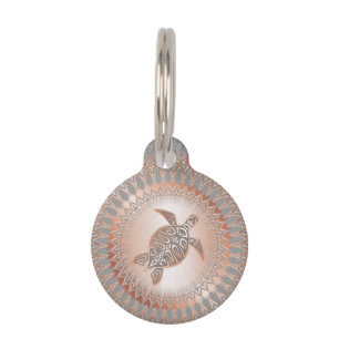 Placa Para Mascotas Rosa De Tortuga Gris Y Mandala