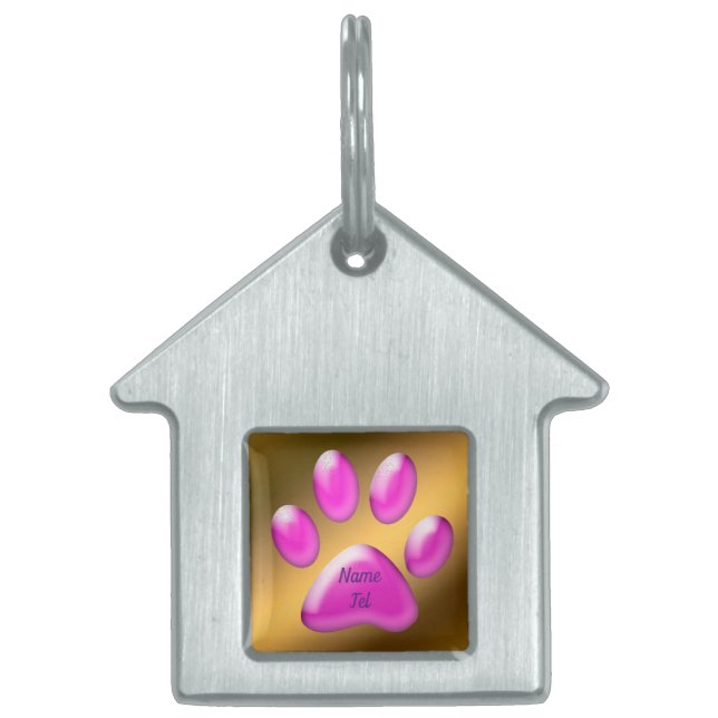 Placa Para Mascotas Rosa dorado (Frente)