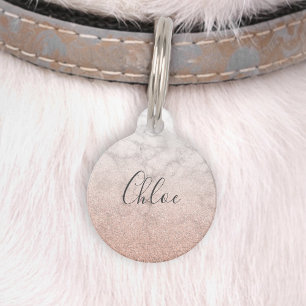 Placa Para Mascotas Rosa Dorado Brillante Mármol Ombre Chic