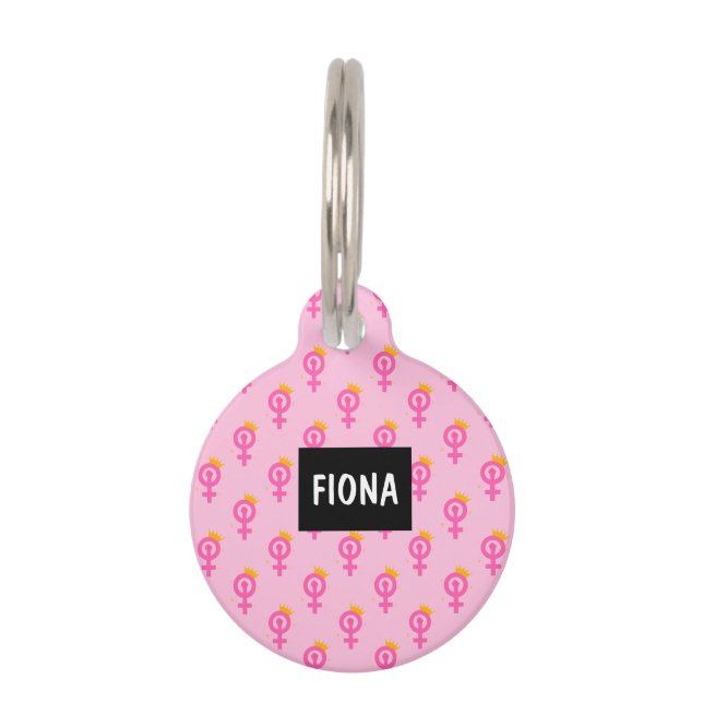 Placa Para Mascotas Rosa feminista (Anverso)