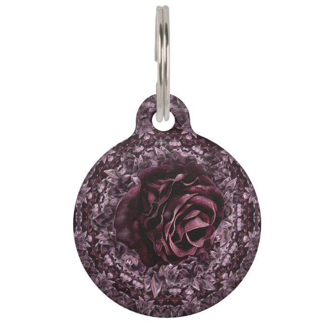 Placa Para Mascotas Rosa Mandala (Anverso)