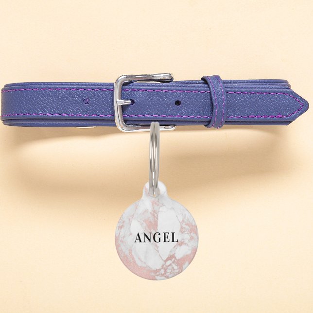 Placa Para Mascotas Rosa mármol oro nombre monograma niña perro  (Subido por el creador)