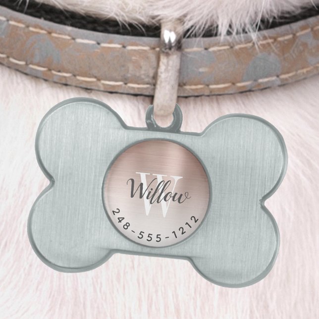 Placa Para Mascotas Rosa Oro Cepillado Monograma Metalizado Óleo Perro (Subido por el creador)