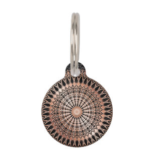 Placa Para Mascotas Rosa Oro Mandala Negro Añadir Nombre Y Dirección