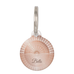 Placa Para Mascotas Rosa Oro Mandala Personalizable Blanco