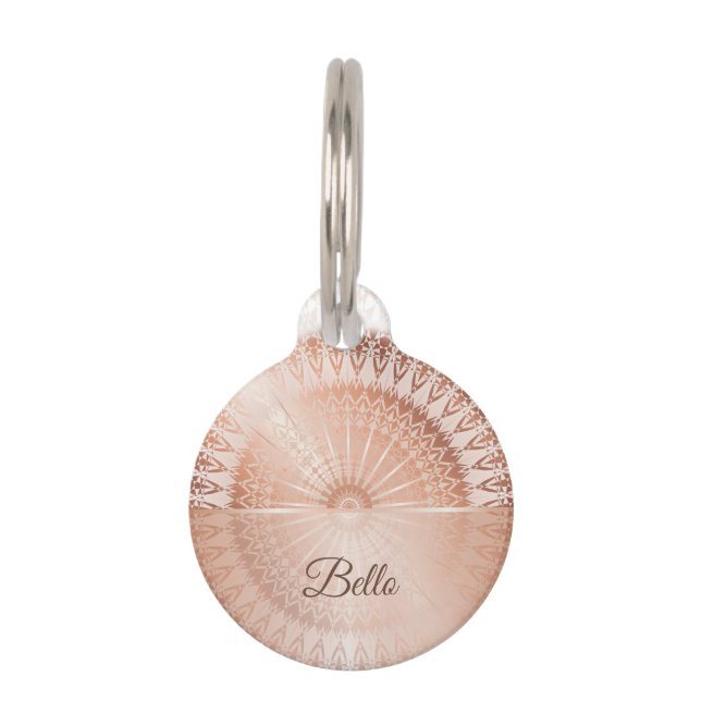 Placa Para Mascotas Rosa Oro  Mandala Personalizable Blanco (Anverso)