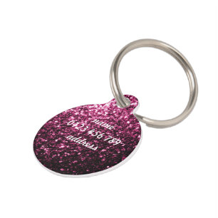 Placa Para Mascotas Rosa oscuro falso brillo brilla personaliza
