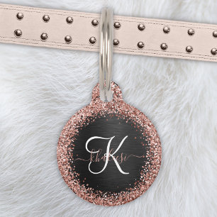 Placa Para Mascotas Rosa personalizado Purpurina de oro Monograma de e