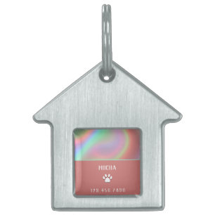 Placa Para Mascotas Rosa Polvo Holográfico