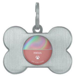 Placa Para Mascotas Rosa Polvo Holográfico