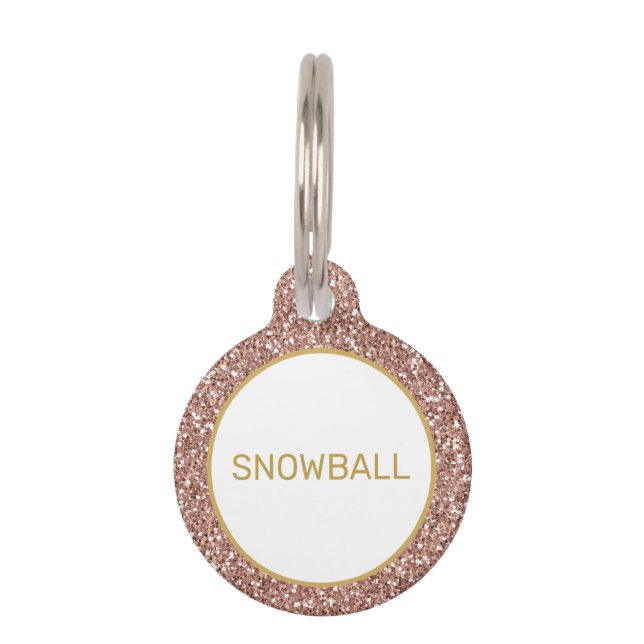 Placa Para Mascotas Rosa Purpurina Gold Personalizado Mínimo Rosa Simp (Anverso)