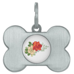 Placa Para Mascotas Rosa Roja y Margaritas