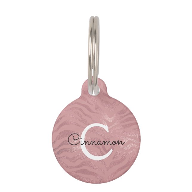 Placa Para Mascotas Rosa Rosa Rosa Oro Cheetah Imprimir Monograma (Anverso)