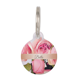 Placa Para Mascotas Rosa Rosa Rosa Rosa Oro Añadir nombre