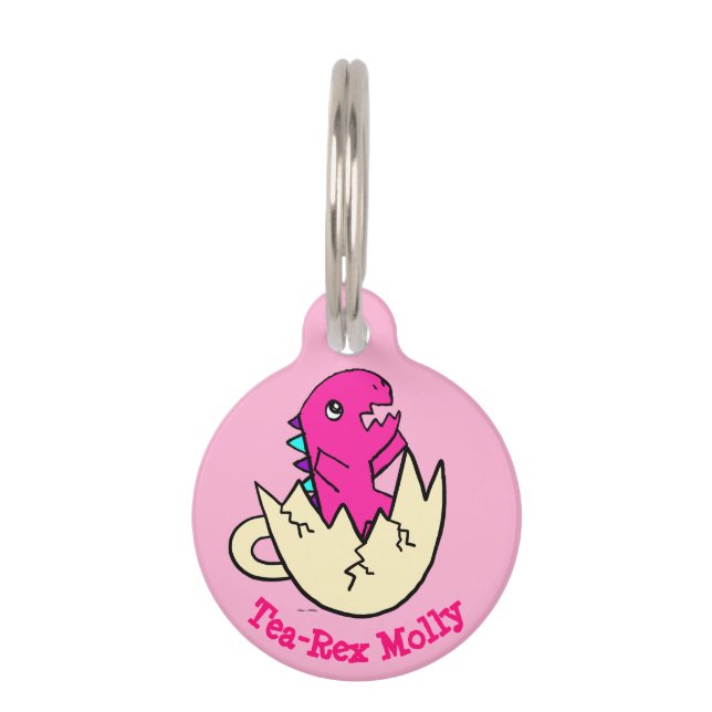 Placa Para Mascotas Rosa Tea-Rex personalizada (Anverso)