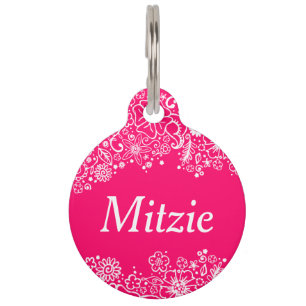 Placa Para Mascotas Rosa y blanco - etiqueta de encargo de Flowerful
