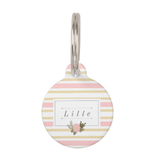 Placa Para Mascotas Rosa y etiqueta personalizada raya del nombre del