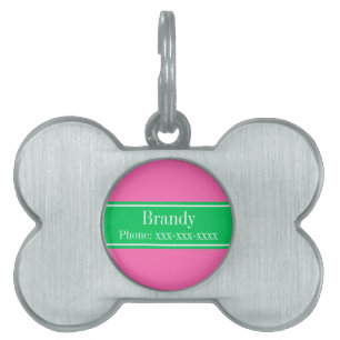 Placa Para Mascotas Rosado Caliente Sólido #2 Nombre De Rbn Verde Esme