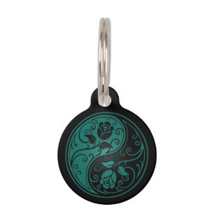 Placa Para Mascotas Rosas azules y negros verde azulados de Yin Yang