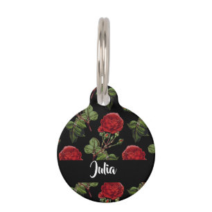 Placa Para Mascotas Rosas rojas de nombre personalizado