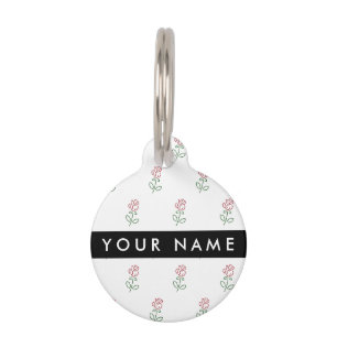 Placa Para Mascotas Rosas Rojas, Patrón De Rosas, Tu Nombre
